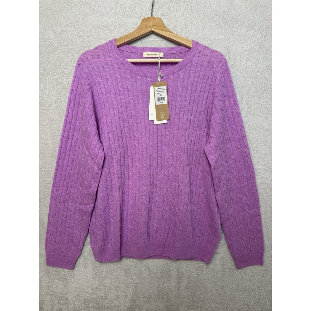 Woolovers Cashmere Merino Wool Cable Crew Neck Jumper Bright Orchid Knit Sweater